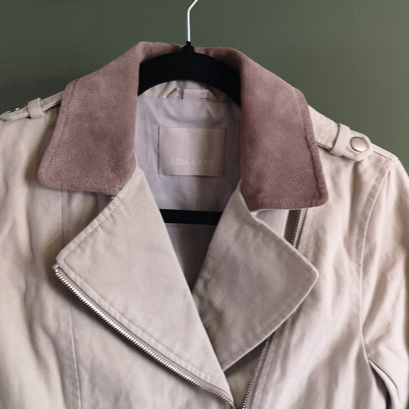 SOIA & KYO Kiera Moto Leather & Cotton Zip Up Jacket Sz Small - Picture 8 of 14